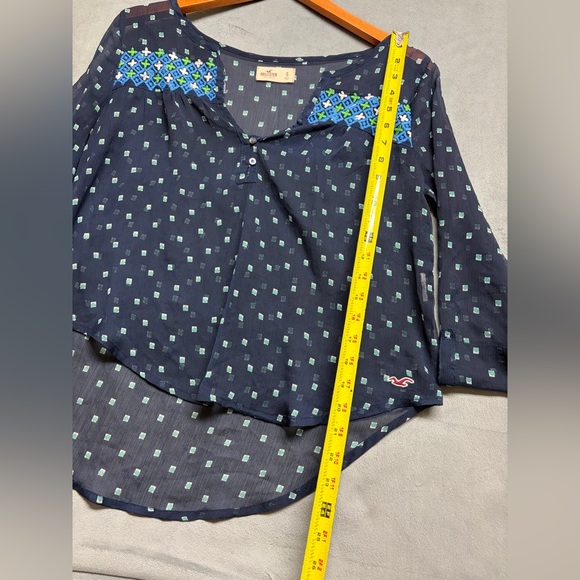 Hollister Navy Sheer Boho Embroidered Blouse Women’s Small Long Sleeve Top - Picture 13 of 16